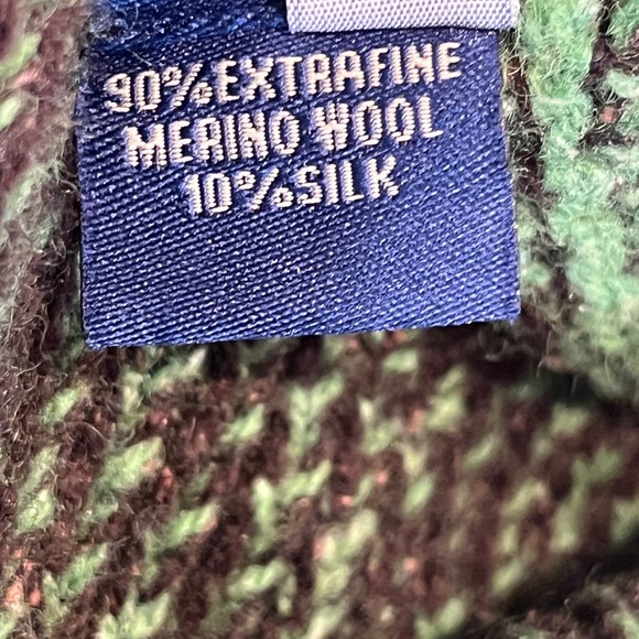 Nua Hoodie Sweater Irish Knit Womens Medium Green Brown Merino Wool Silk Blend - Picture 9 of 10